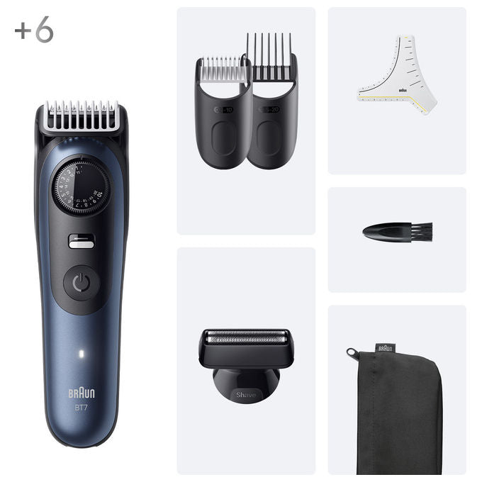 Braun Regolabarba BT7520 Nero e Blu 40 Lunghezze Wet and Dry Batteria 120 min