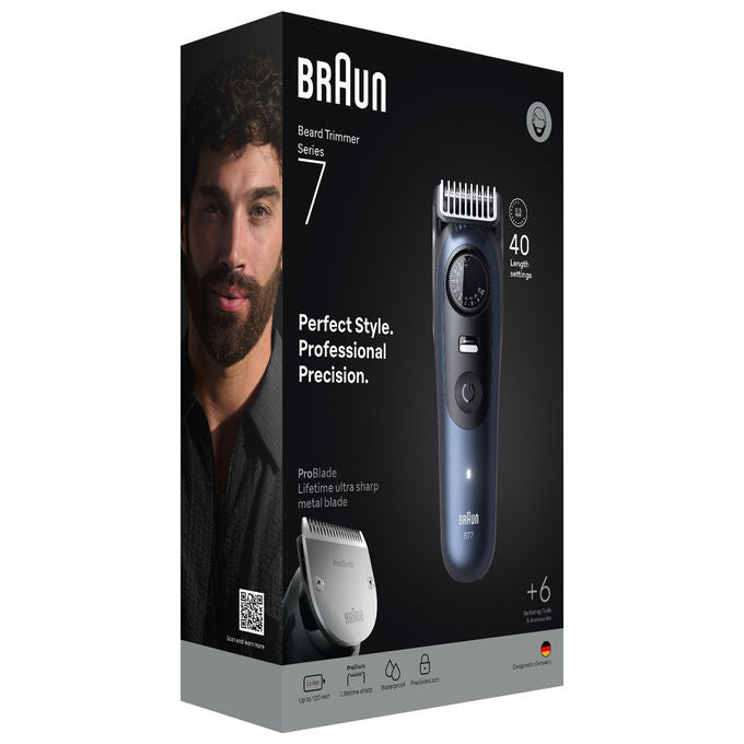 Braun Regolabarba BT7520 Nero e Blu 40 Lunghezze Wet and Dry Batteria 120 min