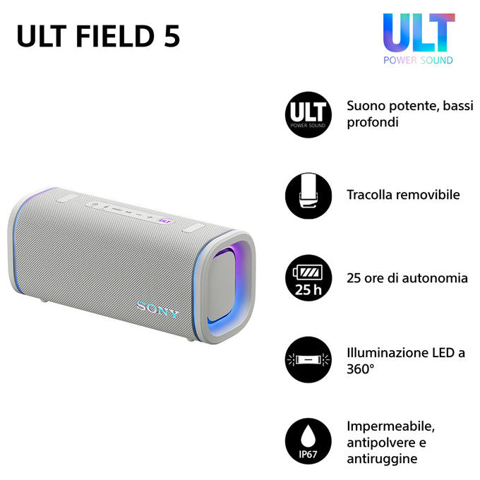 Sony Ult Field 5 Altoparlante Portatile Stereo Wireless Bianco Resistente all'Acqua