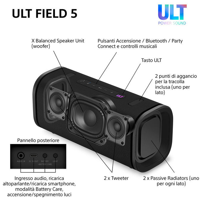 Sony Ult Field 5 Altoparlante Portatile Stereo Wireless Bianco Resistente all'Acqua