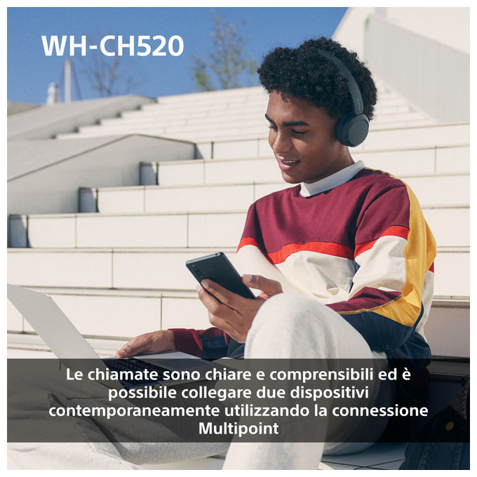 Sony WHCH520Y Cuffie Wireless Bluetooth Gialle 40h Autonomia Musica e Chiamate