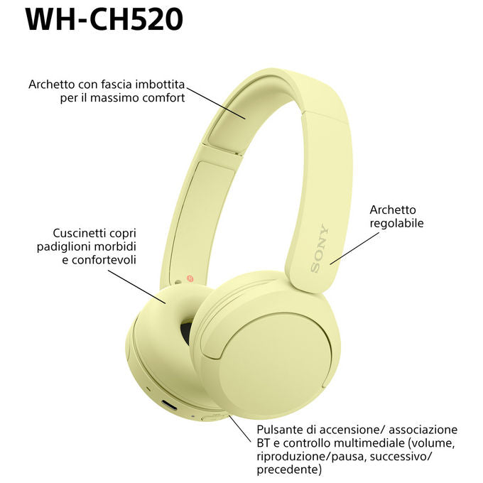 Sony WHCH520Y Cuffie Wireless Bluetooth Gialle 40h Autonomia Musica e Chiamate