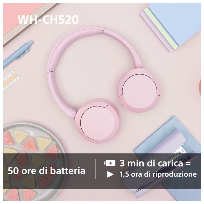 Sony WHCH520Y Cuffie Wireless Bluetooth Gialle 40h Autonomia Musica e Chiamate