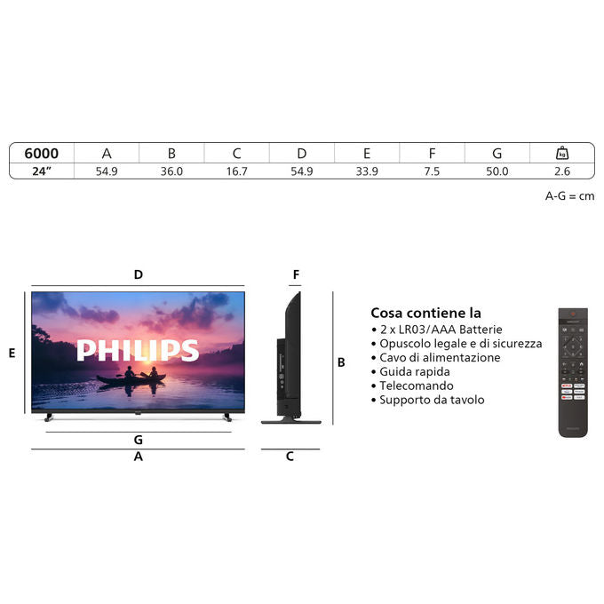 Philips Smart TV 32PHS6000 32 pollici HD LED Dolby Digital Nero