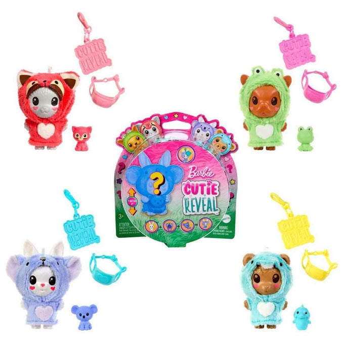 Barbie HRK32 Cutie Reveal Pets Bambola con Animali in Costume 5 Sorprese Effetto Cambio Colore Assortito