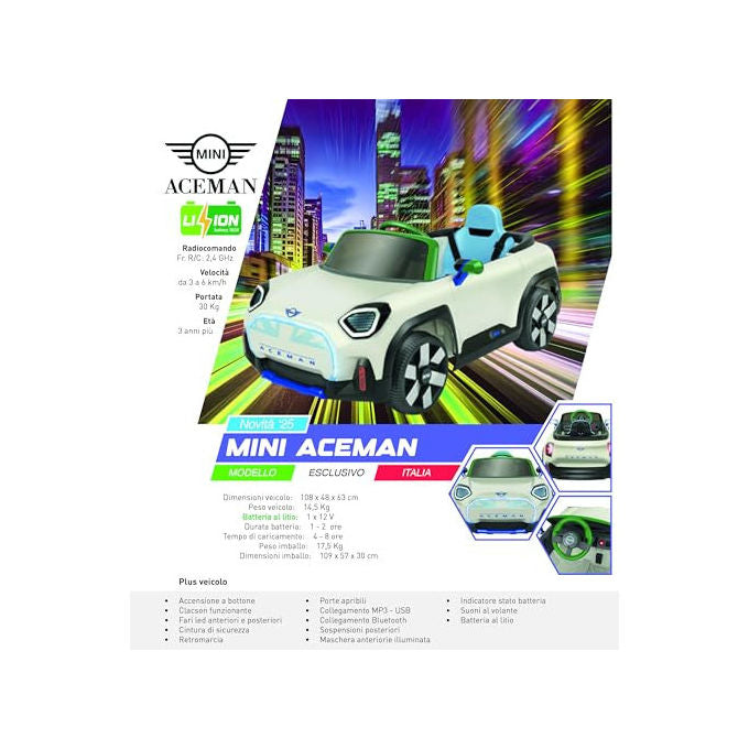 ESpidko Mini Aceman 42749 Auto Radiocomandata 12V Bianca - Giocattolo