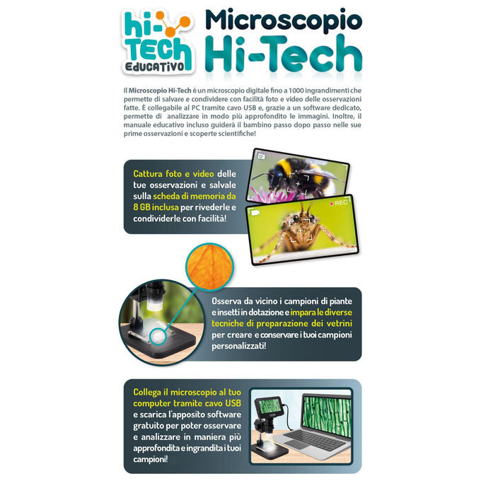 Lisciani Giochi Microscopio Digitale Educativo Hi-tech 1000x Ingrandimento Mod. 109869