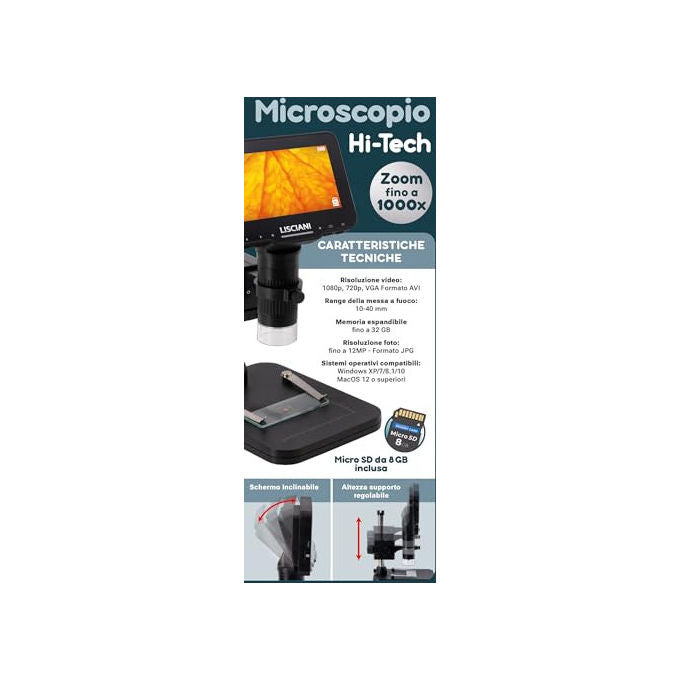 Lisciani Giochi Microscopio Digitale Educativo Hi-tech 1000x Ingrandimento Mod. 109869