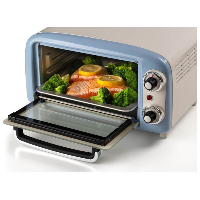Ariete Forno Elettrico Vintage 3919 Celeste 10L 800W Doppio Vetro Grill Timer 60min