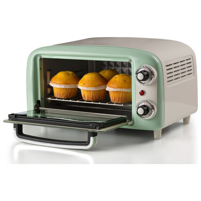 Ariete Forno Elettrico Vintage 3919 Verde 10L 800W Doppio Vetro Termostato 90-230°C