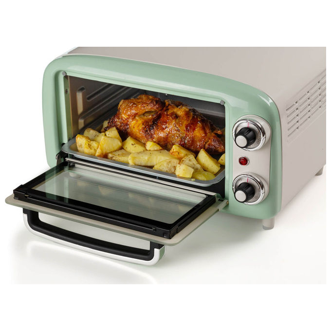 Ariete Forno Elettrico Vintage 3919 Verde 10L 800W Doppio Vetro Termostato 90-230°C