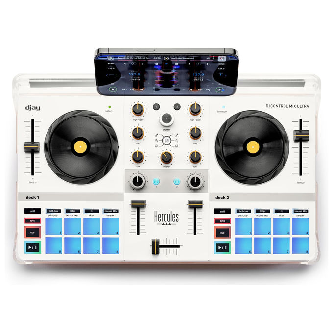 HERCULES DJ Control Mix Ultra Controller DJ Portatile Bluetooth Bianco