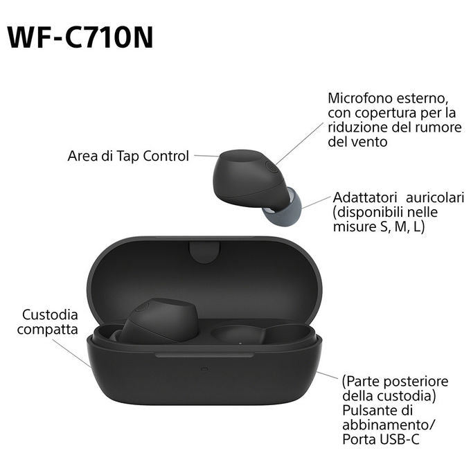 Sony WFC710NBCE7 Auricolari True Wireless Bluetooth Stereo Nero con ANC e IPX4