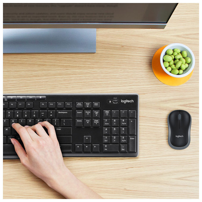 Logitech, Tastiera e Mouse Wireless MK270, USB QWERTY, Nero, per PC Windows