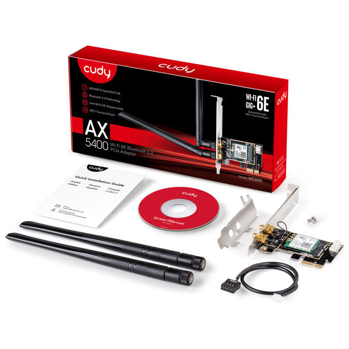 Cudy WE3000 Scheda Wi-Fi 6E PCI Express Tri-band 2400Mbps Bluetooth 5.2 per PC