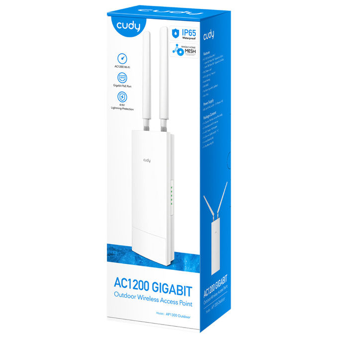Cudy AP1300 OUTDOOR Access Point Wi-Fi Dual Band 867 Mbit-s PoE IP65 Mesh Gigabit Esterno colore Bianco