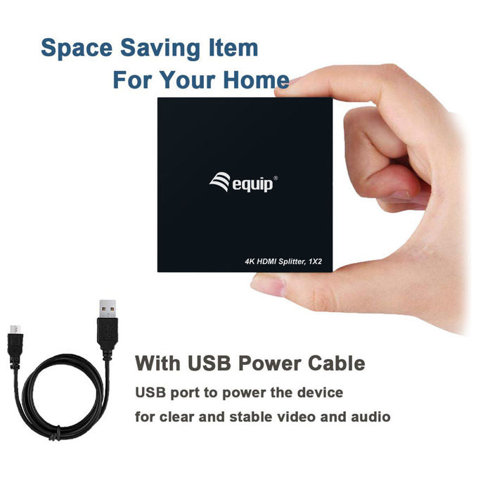 Equip Splitter HDMI 2 Porte 4K Ultra HD 60Hz Nero Ultra Slim - Accessorio Video