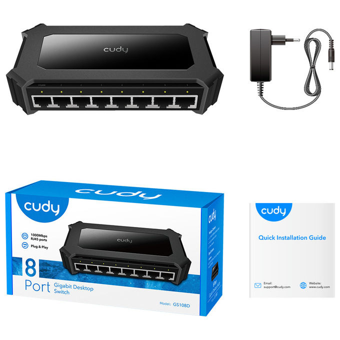 Cudy GS108D Switch Ethernet 8 porte Gigabit 10-100-1000 Mbps Nero Plug and Play Rete LAN