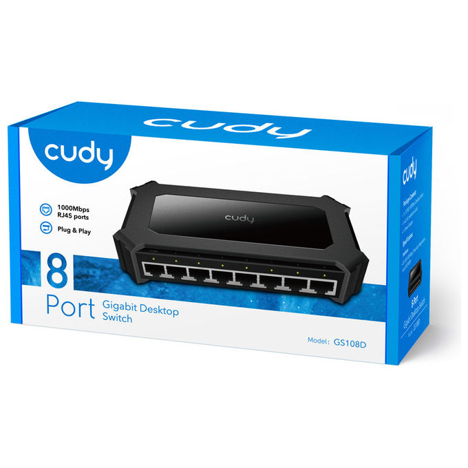 Cudy GS108D Switch Ethernet 8 porte Gigabit 10-100-1000 Mbps Nero Plug and Play Rete LAN