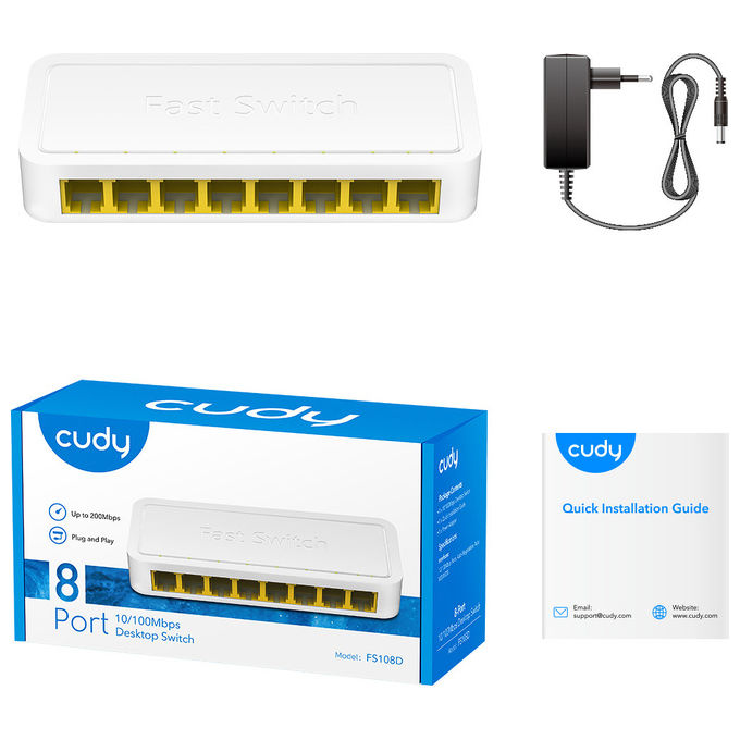 Cudy FS108D Switch Fast Ethernet 8 porte 10-100 Mbit-s Desktop Bianco per Rete LAN