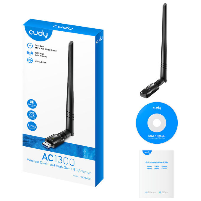 Cudy WU1400 Adattatore Wi-Fi USB Dual-band 867Mbps AC per PC-Laptop Dongle Wireless
