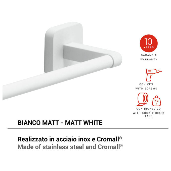 Gedy TO21 Tonga Portasalviette da Parete 30 cm Acciaio Inox Fissaggio a Viti o Adesivo colore Bianco Matt