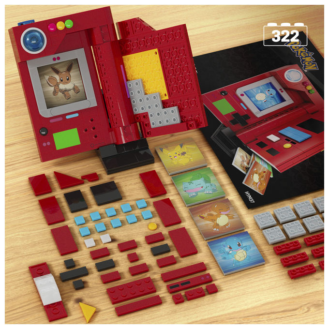 MEGA HYM37 Pokémon Pokédex Regione Kanto Set da Costruzione 322 Pezzi con Luce e 5 Carte Lenticolari colore Multicolore