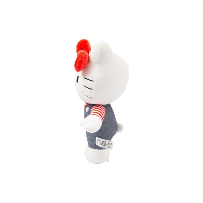 Hello Kitty HKT13300 Peluche 30 cm Outfit Moda Tutina Jeans Fiocco Rosso colore Blu Denim