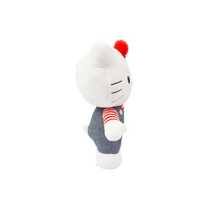 Hello Kitty HKT13300 Peluche 30 cm Outfit Moda Tutina Jeans Fiocco Rosso colore Blu Denim