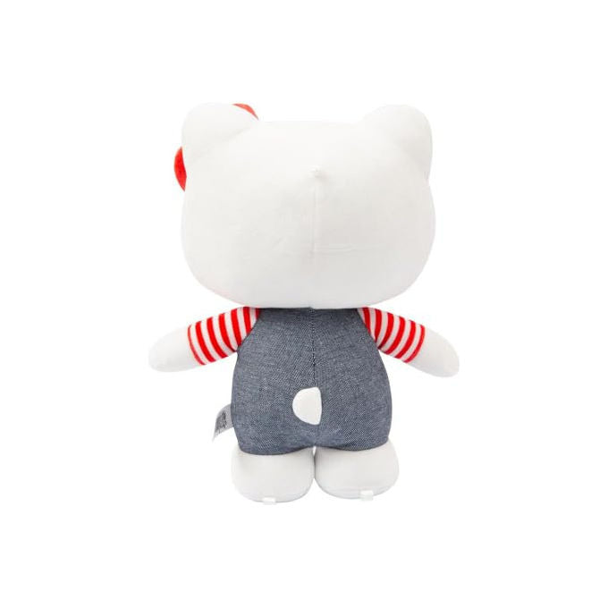 Hello Kitty HKT13300 Peluche 30 cm Outfit Moda Tutina Jeans Fiocco Rosso colore Blu Denim