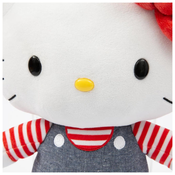 Hello Kitty HKT13300 Peluche 30 cm Outfit Moda Tutina Jeans Fiocco Rosso colore Blu Denim