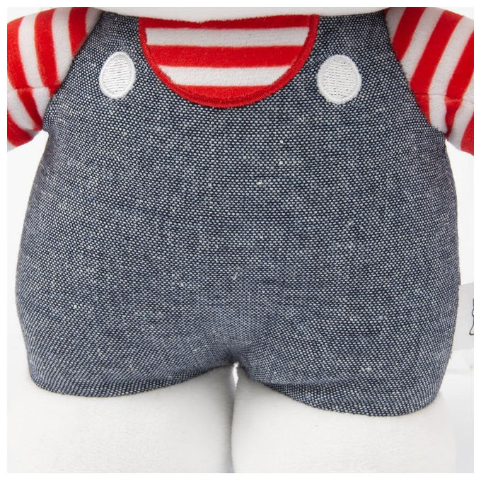 Hello Kitty HKT13300 Peluche 30 cm Outfit Moda Tutina Jeans Fiocco Rosso colore Blu Denim