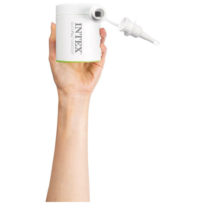 Intex 66637 QuickFill USB200R Pompa Elettrica Ricaricabile Gonfia e Sgonfia 200 L-min 2 Ugelli colore Bianco
