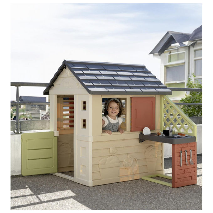 Smoby 7600810739 Life Casetta Natura per Bambini con Cucina Esterna 17 Accessori Plastica Riciclata 57% Anti UV 2+ anni colore Multicolore