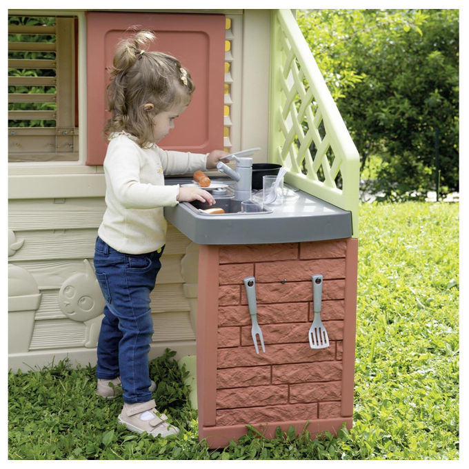Smoby 7600810739 Life Casetta Natura per Bambini con Cucina Esterna 17 Accessori Plastica Riciclata 57% Anti UV 2+ anni colore Multicolore
