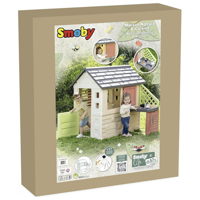 Smoby 7600810739 Life Casetta Natura per Bambini con Cucina Esterna 17 Accessori Plastica Riciclata 57% Anti UV 2+ anni colore Multicolore