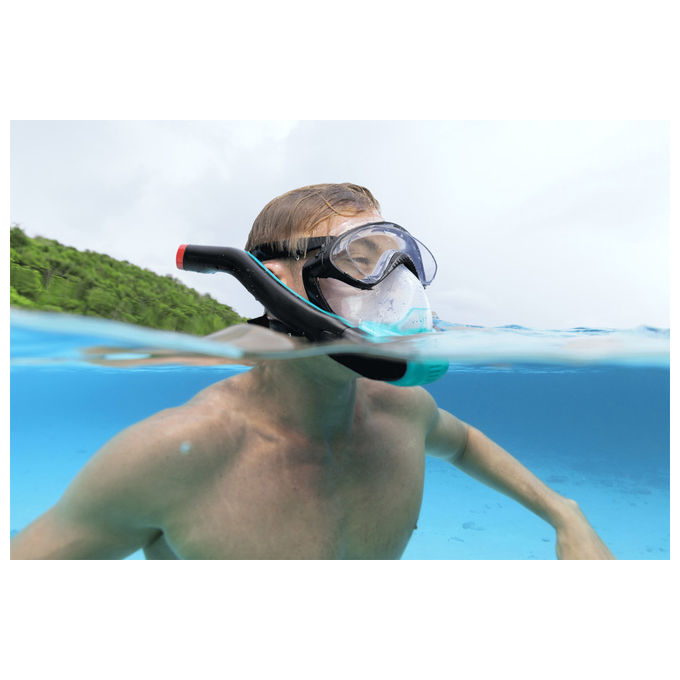 Bestway 24060 Flowtech Maschera Snorkeling Integrale Silicone Taglia S-M Dry-Top 14+ anni colore Nero Rosso Turchese