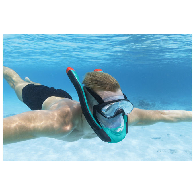 Bestway 24060 Flowtech Maschera Snorkeling Integrale Silicone Taglia S-M Dry-Top 14+ anni colore Nero Rosso Turchese