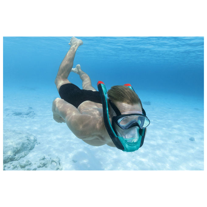 Bestway 24060 Flowtech Maschera Snorkeling Integrale Silicone Taglia S-M Dry-Top 14+ anni colore Nero Rosso Turchese