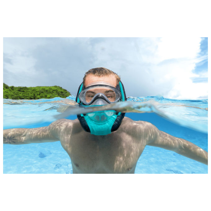 Bestway 24060 Flowtech Maschera Snorkeling Integrale Silicone Taglia S-M Dry-Top 14+ anni colore Nero Rosso Turchese