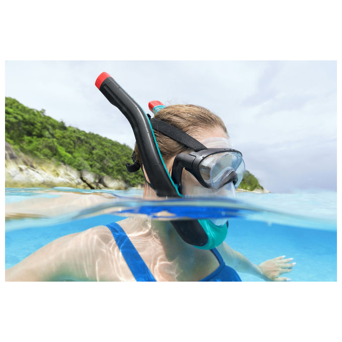 Bestway 24060 Flowtech Maschera Snorkeling Integrale Silicone Taglia S-M Dry-Top 14+ anni colore Nero Rosso Turchese