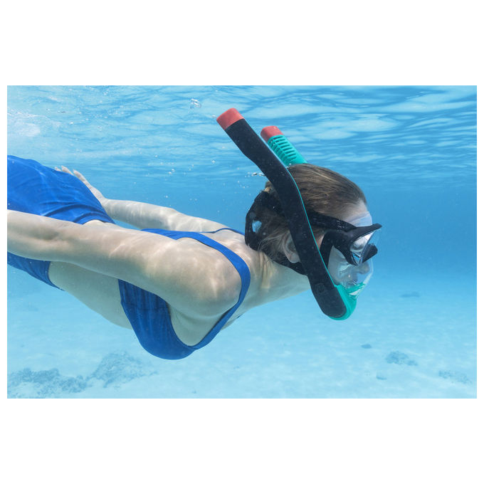 Bestway 24060 Flowtech Maschera Snorkeling Integrale Silicone Taglia S-M Dry-Top 14+ anni colore Nero Rosso Turchese