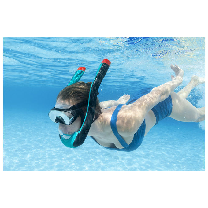 Bestway 24060 Flowtech Maschera Snorkeling Integrale Silicone Taglia S-M Dry-Top 14+ anni colore Nero Rosso Turchese