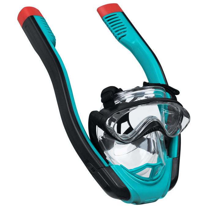 Bestway 24060 Flowtech Maschera Snorkeling Integrale Silicone Taglia S-M Dry-Top 14+ anni colore Nero Rosso Turchese