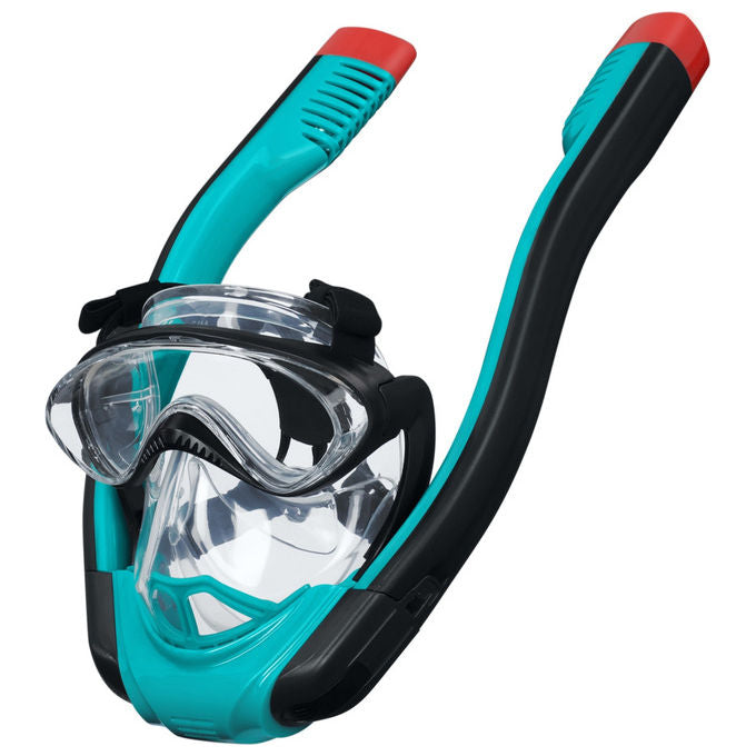 Bestway 24060 Flowtech Maschera Snorkeling Integrale Silicone Taglia S-M Dry-Top 14+ anni colore Nero Rosso Turchese