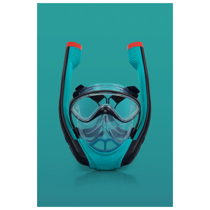 Bestway 24060 Flowtech Maschera Snorkeling Integrale Silicone Taglia S-M Dry-Top 14+ anni colore Nero Rosso Turchese