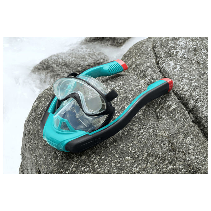 Bestway 24060 Flowtech Maschera Snorkeling Integrale Silicone Taglia S-M Dry-Top 14+ anni colore Nero Rosso Turchese