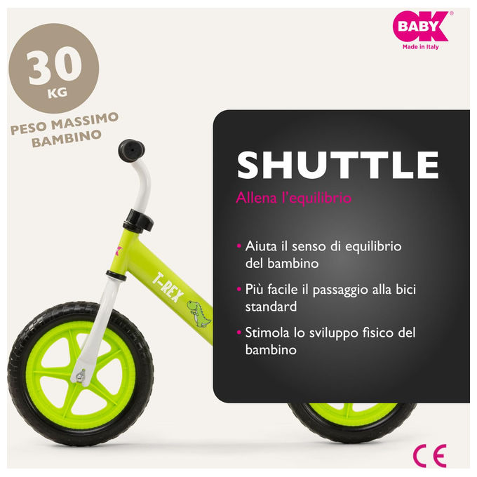 Okbaby 39350004 Balance Bike T-Rex Bicicletta Senza Pedali per Bambini dai 24 mesi 12'' fino a 30 Kg colore Verde