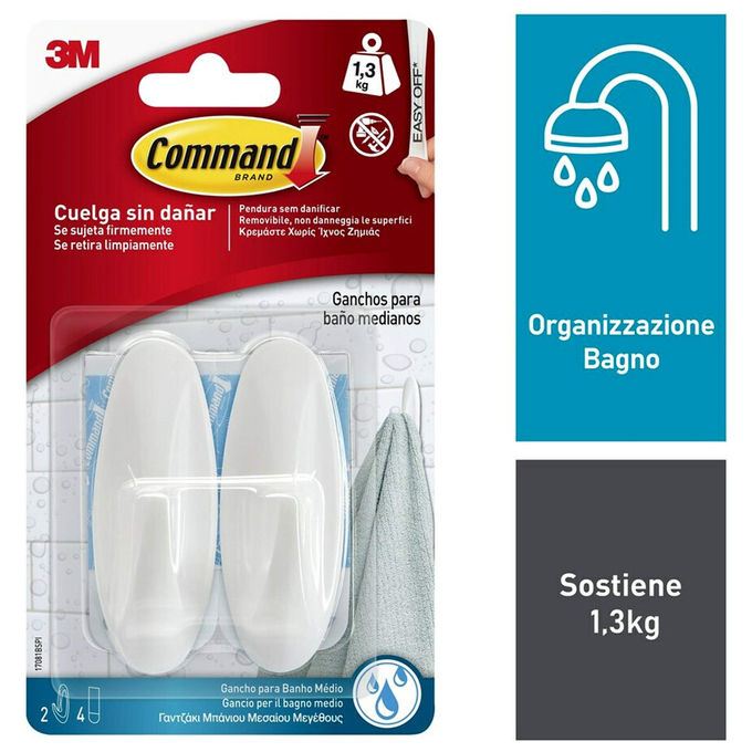Command Ganci in Plastica Resistenti all'Acqua Bianco