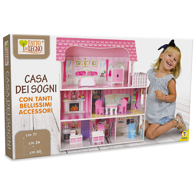 Teorema Casa per le Bambole in Legno con 3 Livelli
